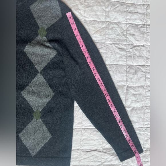 JWN Men's 100% Cashmere Gray Argyle Full Zip Cardigan Sweater Preppy Academia- L - Picture 8 of 10